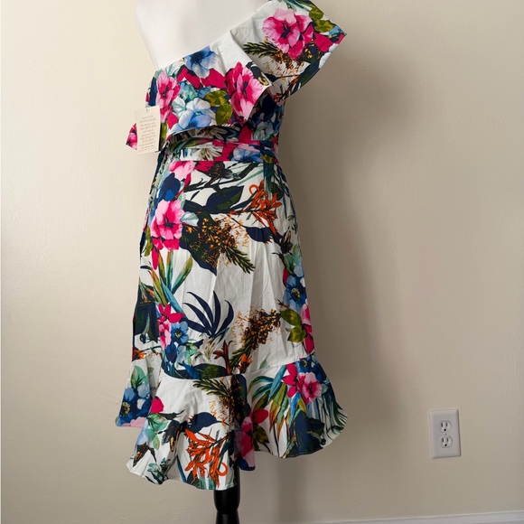 New Boston Proper Vibrant Floral One-Shoulder Dress - Picture 4 of 8